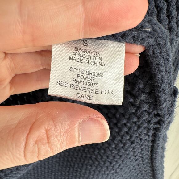 Allison Joy Evereve Cardigan Sweater Small Navy Blue Hooded Open Knit Beachy - Picture 6 of 9